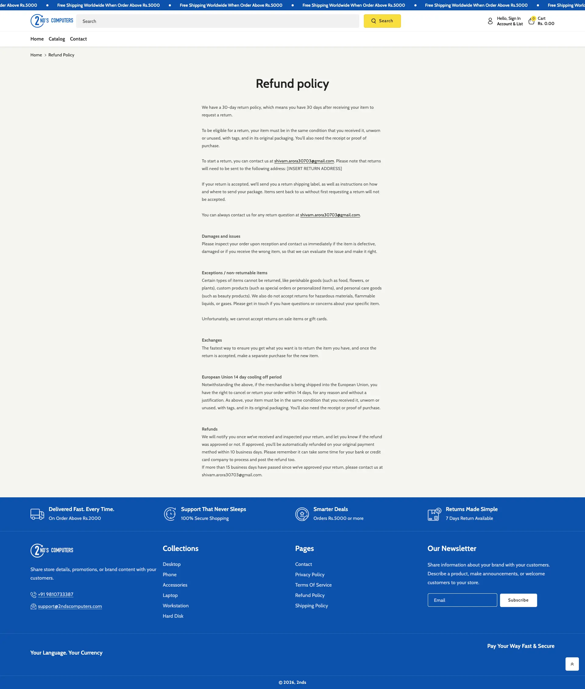 Refund Policy - 2nds Computers